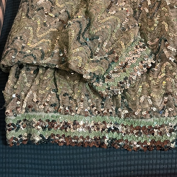 Vintage St. Martin 80s Cropped Top Green Sequin Blouse Bell Sleeve Peek S/M - Picture 11 of 11